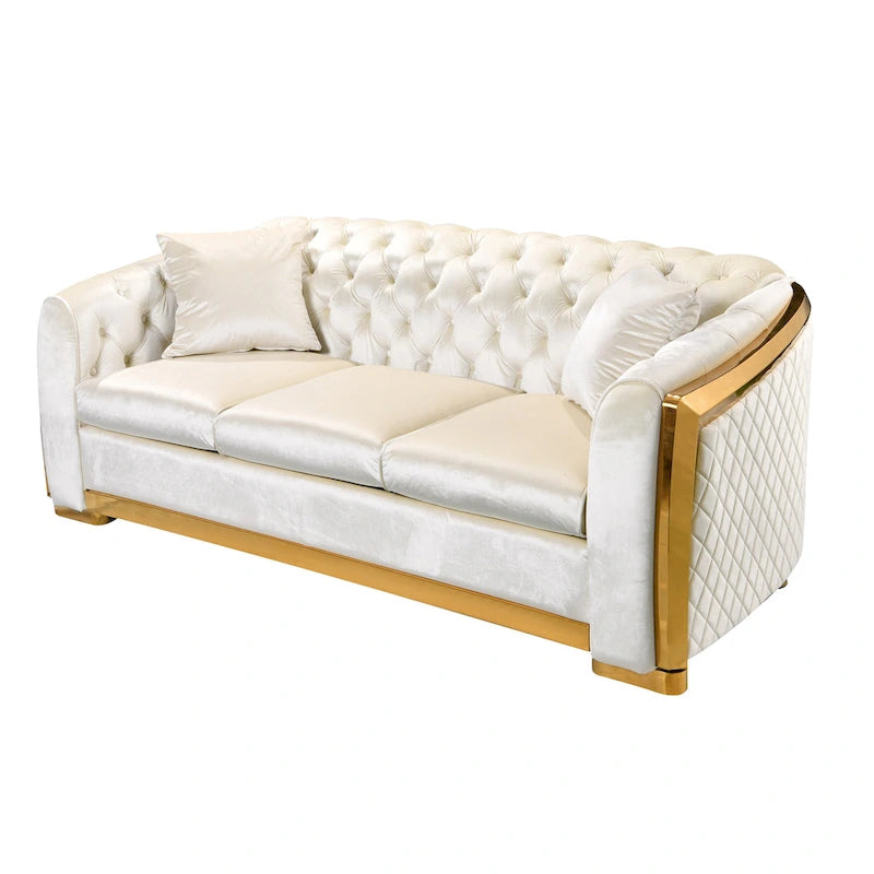 84  Luxury Chesterfield Velvet Sofa with Gold Trim