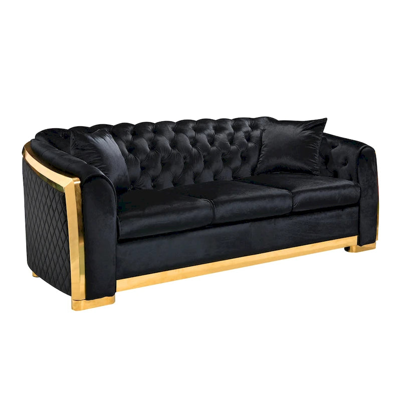 84  Luxury Chesterfield Velvet Sofa with Gold Trim