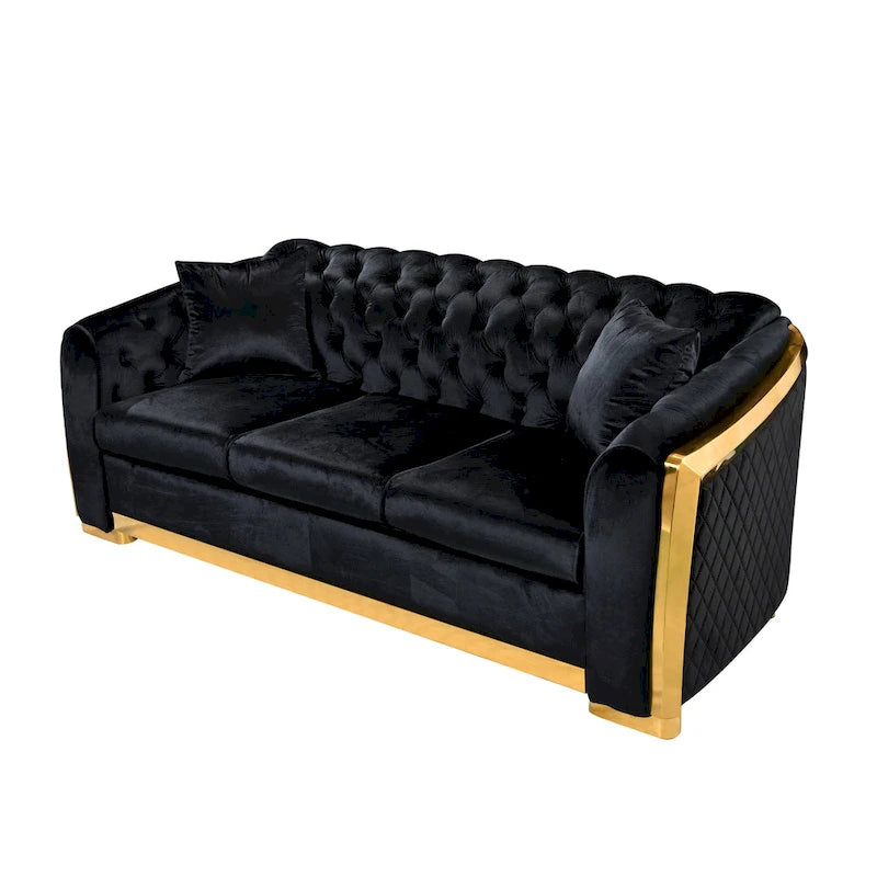 84  Luxury Chesterfield Velvet Sofa with Gold Trim