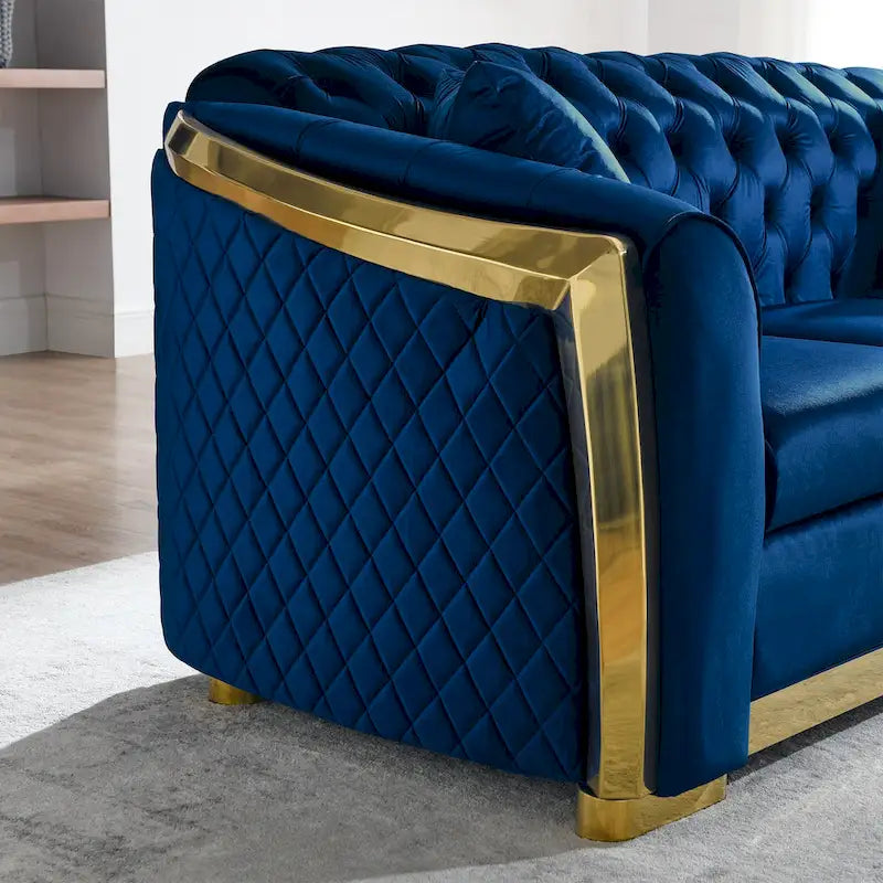 84  Luxury Chesterfield Velvet Sofa with Gold Trim