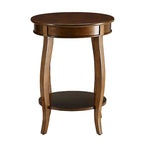 Walnut Round Side Table with Bottom Shelf