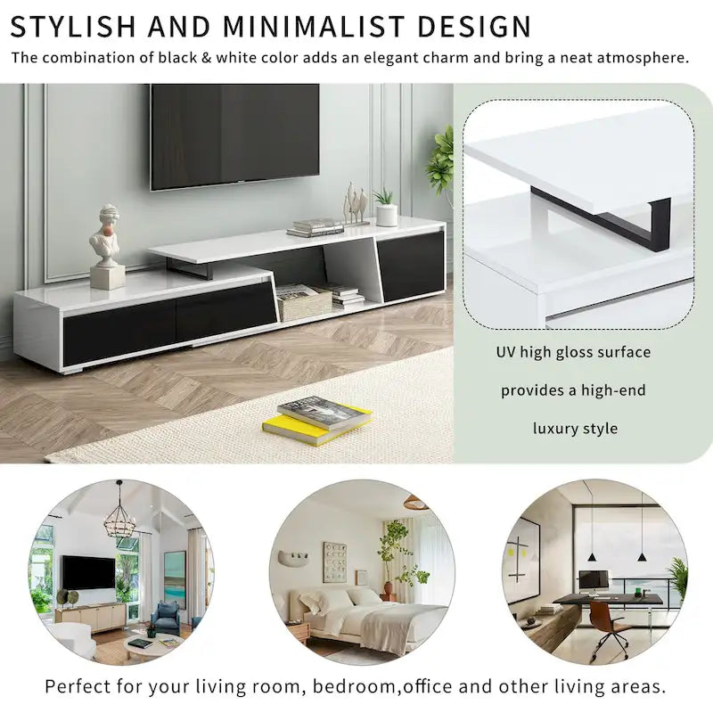 White Modern Extendable TV Stand for 100  TVs