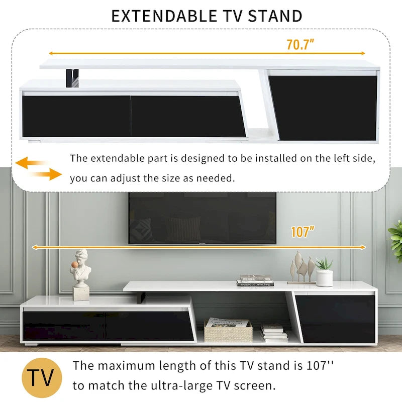 White Modern Extendable TV Stand for 100  TVs