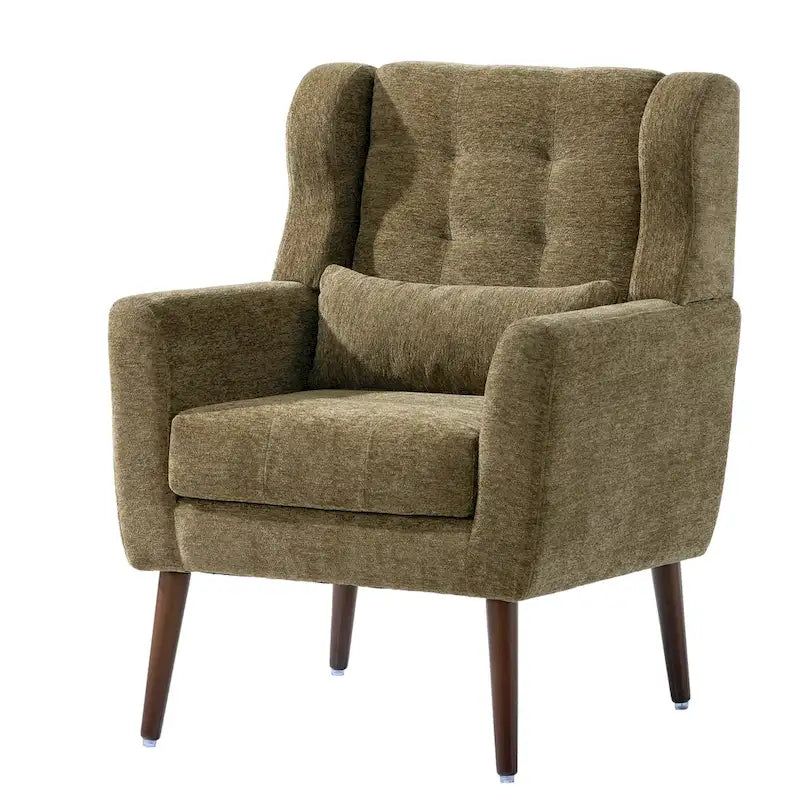 Olive Green 24.21  Button Tufted Arm Chair with Wood Legs
