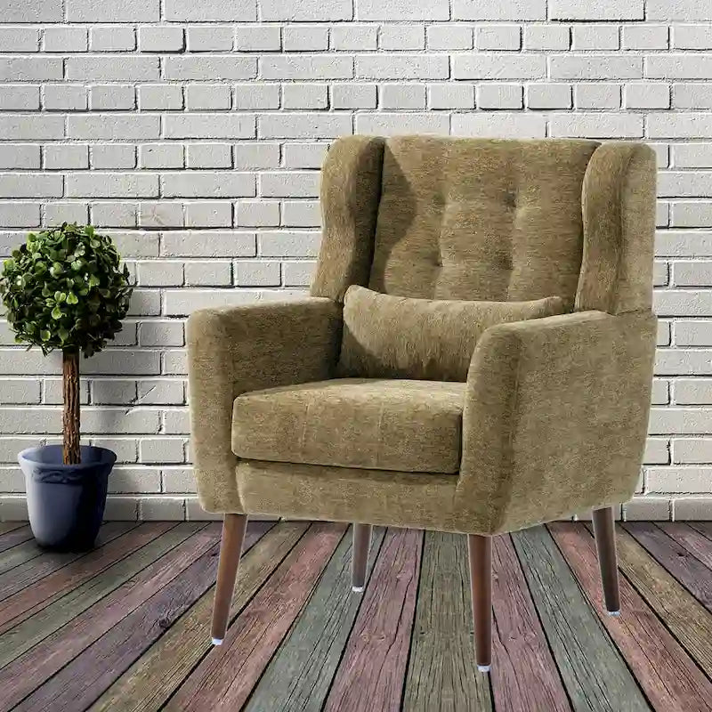 Olive Green 24.21  Button Tufted Arm Chair with Wood Legs
