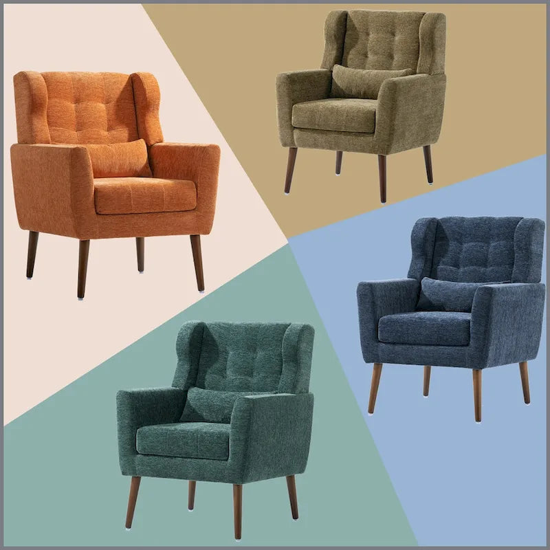 Olive Green 24.21  Button Tufted Arm Chair with Wood Legs