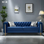 84.25  Velvet 3-Seater Sofa with Button Tufting, Gold Metal Legs, Pocket Spring And Foam Cushioning, 700 lb Capacity