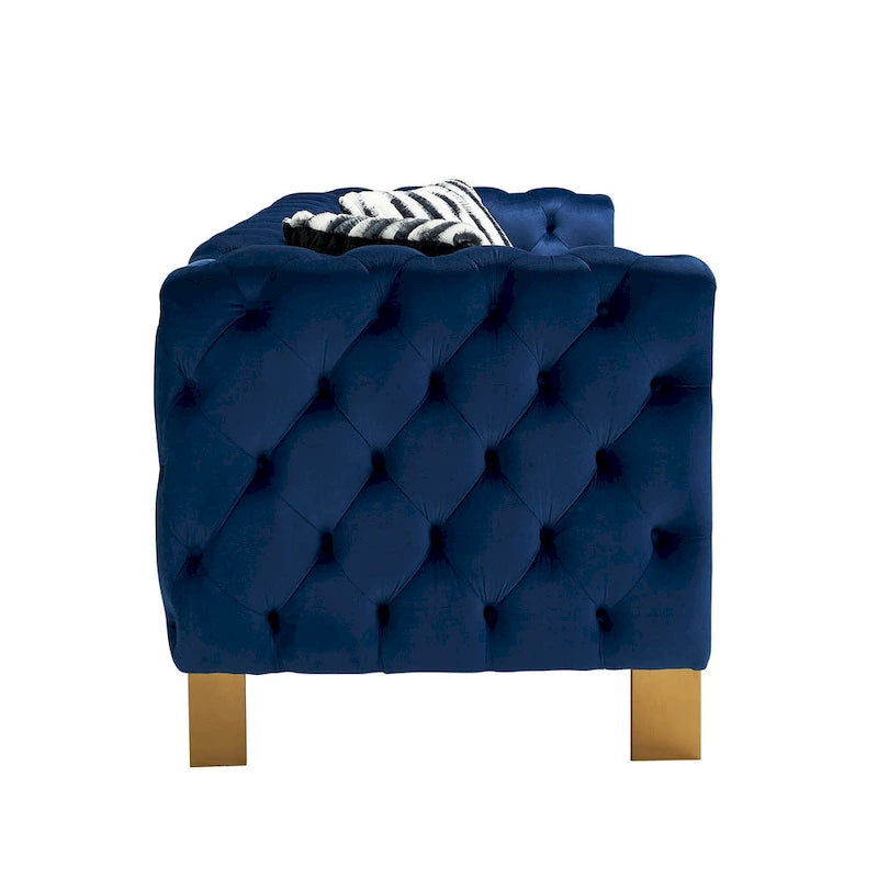 84.25  Velvet 3-Seater Sofa with Button Tufting, Gold Metal Legs, Pocket Spring And Foam Cushioning, 700 lb Capacity