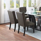 Modern Set of 2 Dining Chairs with Leather Tufted Backrest, Foam-Padded Seat, Solid Wood Legs for Dining Room Living Room