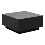 Square Hight Glossy Coffee Table with 16-color LED Strip Lights, Modern Center Table with 5mm Frosted Tempered Glass Top