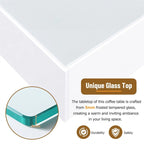 Square Hight Glossy Coffee Table with 16-color LED Strip Lights, Modern Center Table with 5mm Frosted Tempered Glass Top