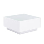 Square Hight Glossy Coffee Table with 16-color LED Strip Lights, Modern Center Table with 5mm Frosted Tempered Glass Top