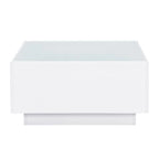 Square Hight Glossy Coffee Table with 16-color LED Strip Lights, Modern Center Table with 5mm Frosted Tempered Glass Top