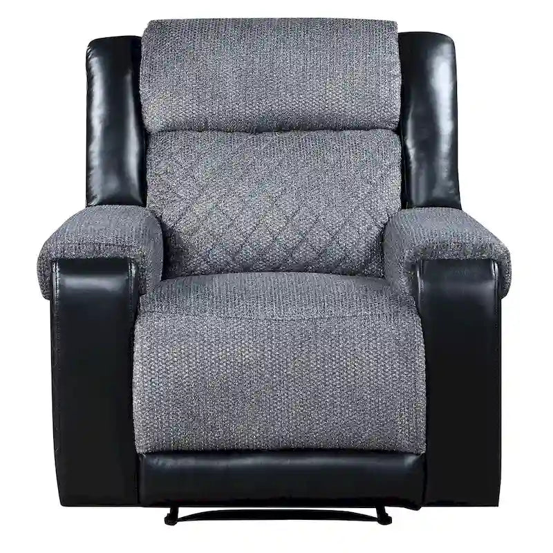 39  Black And Gray Faux Leather And Fabric Manual Recliner