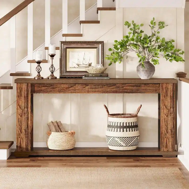 63  Console Table 2-Tier Farmhouse Entryway Entry Table with Storage Shelves