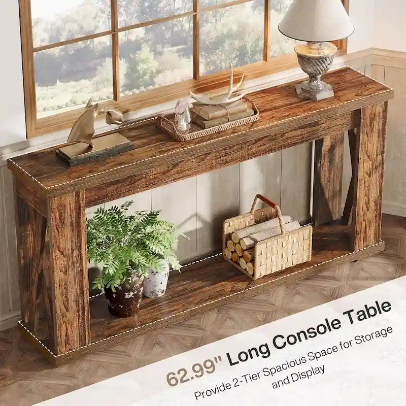 63  Console Table 2-Tier Farmhouse Entryway Entry Table with Storage Shelves