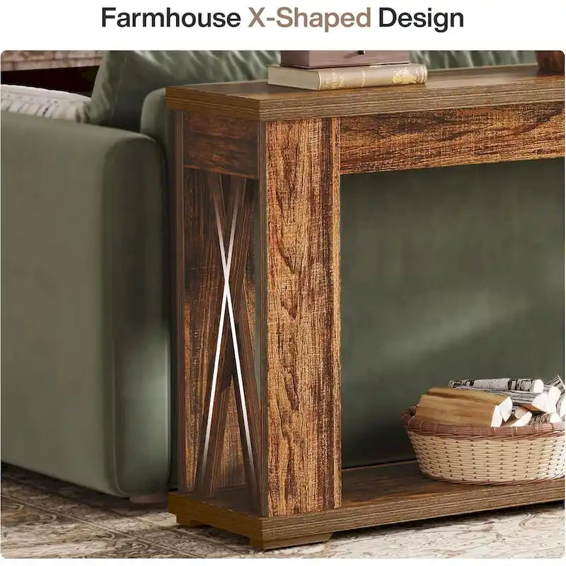 63  Console Table 2-Tier Farmhouse Entryway Entry Table with Storage Shelves