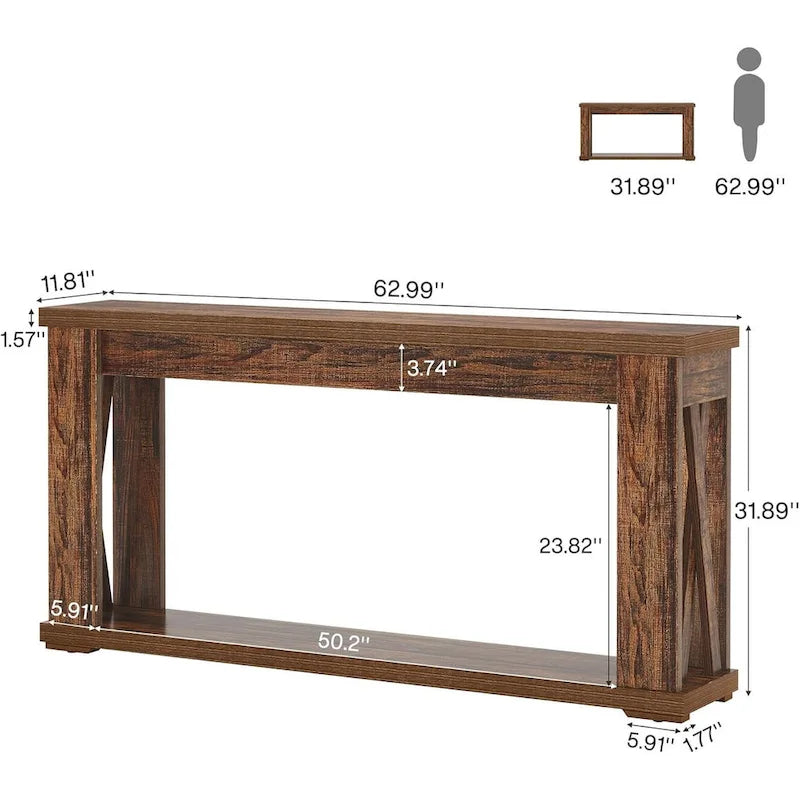 63  Console Table 2-Tier Farmhouse Entryway Entry Table with Storage Shelves