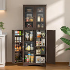 64  Kitchen Pantry Cabinet, Tall Storage Cabinet with Glass Doors and Adjustable Shelves