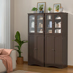 64  Kitchen Pantry Cabinet, Tall Storage Cabinet with Glass Doors and Adjustable Shelves