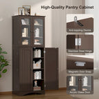 64  Kitchen Pantry Cabinet, Tall Storage Cabinet with Glass Doors and Adjustable Shelves