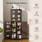 64  Kitchen Pantry Cabinet, Tall Storage Cabinet with Glass Doors and Adjustable Shelves
