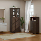 64  Kitchen Pantry Cabinet, Tall Storage Cabinet with Glass Doors and Adjustable Shelves