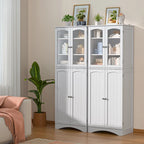 64  Kitchen Pantry Cabinet, Tall Storage Cabinet with Glass Doors and Adjustable Shelves