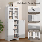 64  Kitchen Pantry Cabinet, Tall Storage Cabinet with Glass Doors and Adjustable Shelves
