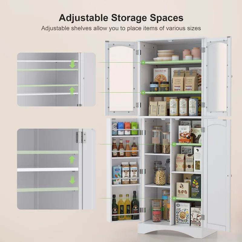 64  Kitchen Pantry Cabinet, Tall Storage Cabinet with Glass Doors and Adjustable Shelves