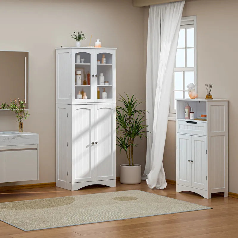 64  Kitchen Pantry Cabinet, Tall Storage Cabinet with Glass Doors and Adjustable Shelves
