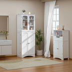 64  Kitchen Pantry Cabinet, Tall Storage Cabinet with Glass Doors and Adjustable Shelves