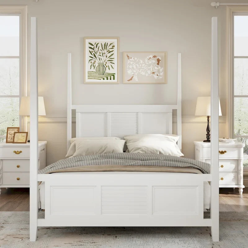King Size Solid Pine Four-Poster Bed with 75  Tall Traditional Canopy Bed Frame