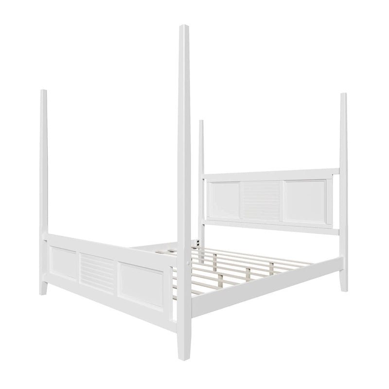 King Size Solid Pine Four-Poster Bed with 75  Tall Traditional Canopy Bed Frame