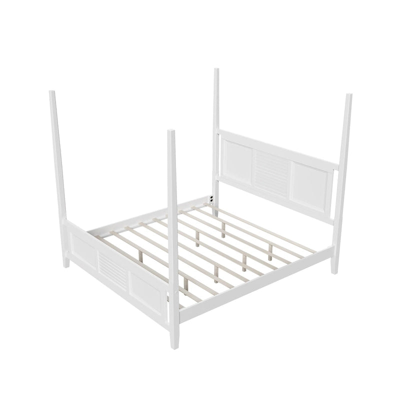King Size Solid Pine Four-Poster Bed with 75  Tall Traditional Canopy Bed Frame
