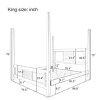 King Size Solid Pine Four-Poster Bed with 75  Tall Traditional Canopy Bed Frame
