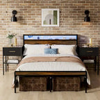 Queen Size Platform Bed with Storage Headboard and LED