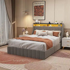 Light Grey Full Size Platform Bed with LED and Storage Drawers
