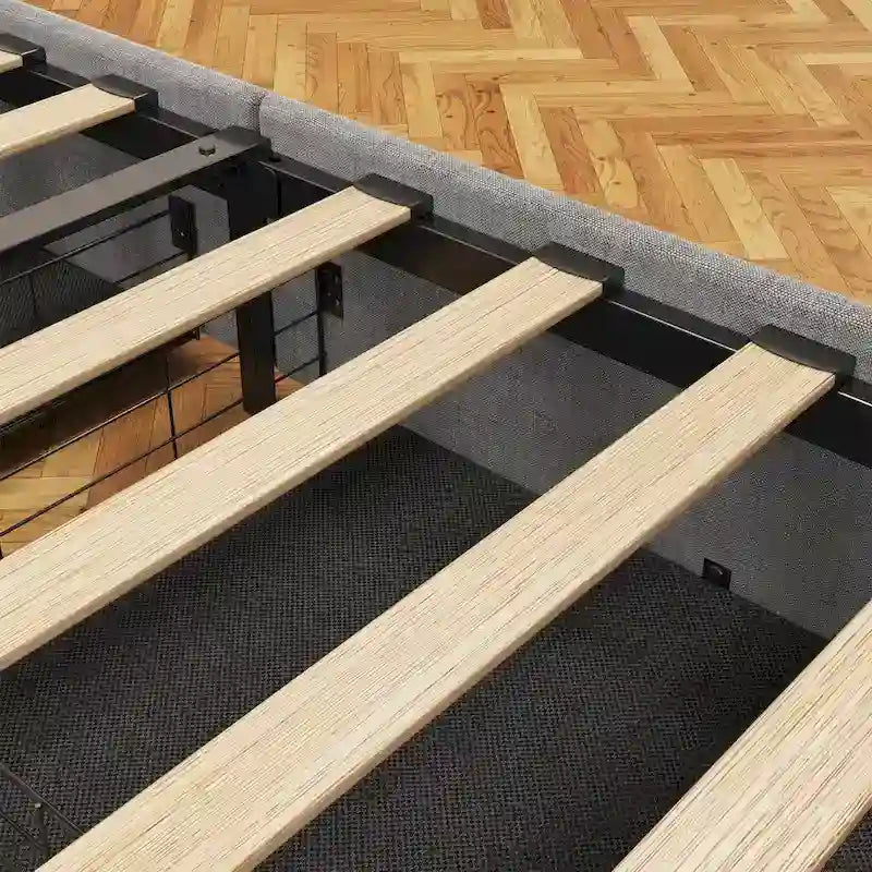 Light Grey Full Size Platform Bed with LED and Storage Drawers