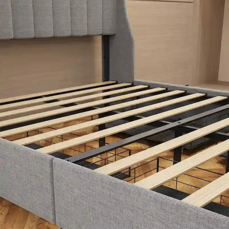 Light Grey Full Size Platform Bed with LED and Storage Drawers