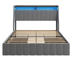 Light Grey Full Size Platform Bed with LED and Storage Drawers