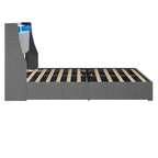 Light Grey Full Size Platform Bed with LED and Storage Drawers