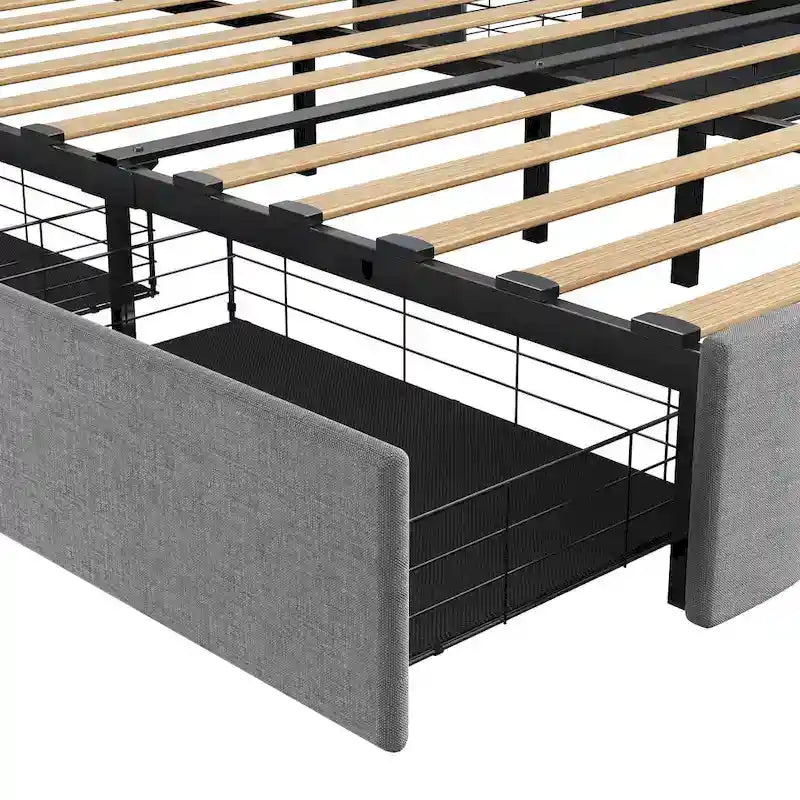 Light Grey Full Size Platform Bed with LED and Storage Drawers
