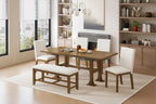 6-Piece Farmhouse Extendable Dining Set with Leaf & Bench