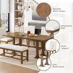 6-Piece Farmhouse Extendable Dining Set with Leaf & Bench
