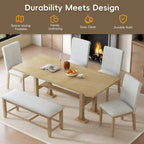 6-Piece Farmhouse Extendable Dining Set with Leaf & Bench