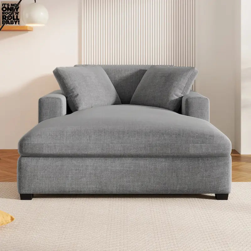 Gray Modern 53.5  Chaise Lounge Chair with Solid Wood Legs and Pillows for Living Room