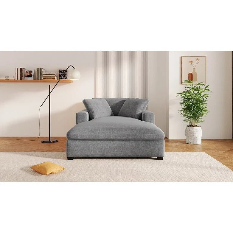 Gray Modern 53.5  Chaise Lounge Chair with Solid Wood Legs and Pillows for Living Room