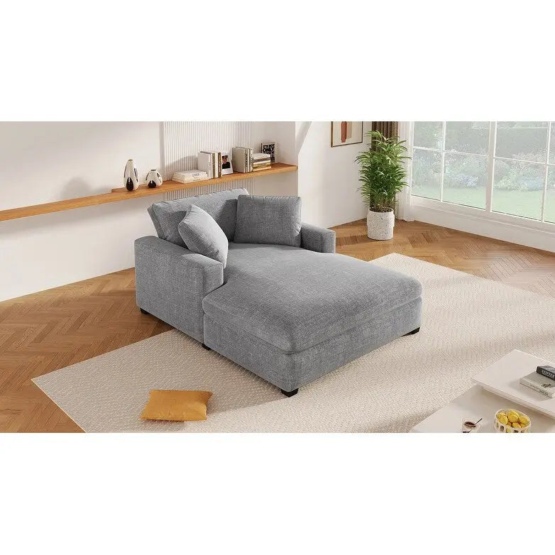 Gray Modern 53.5  Chaise Lounge Chair with Solid Wood Legs and Pillows for Living Room