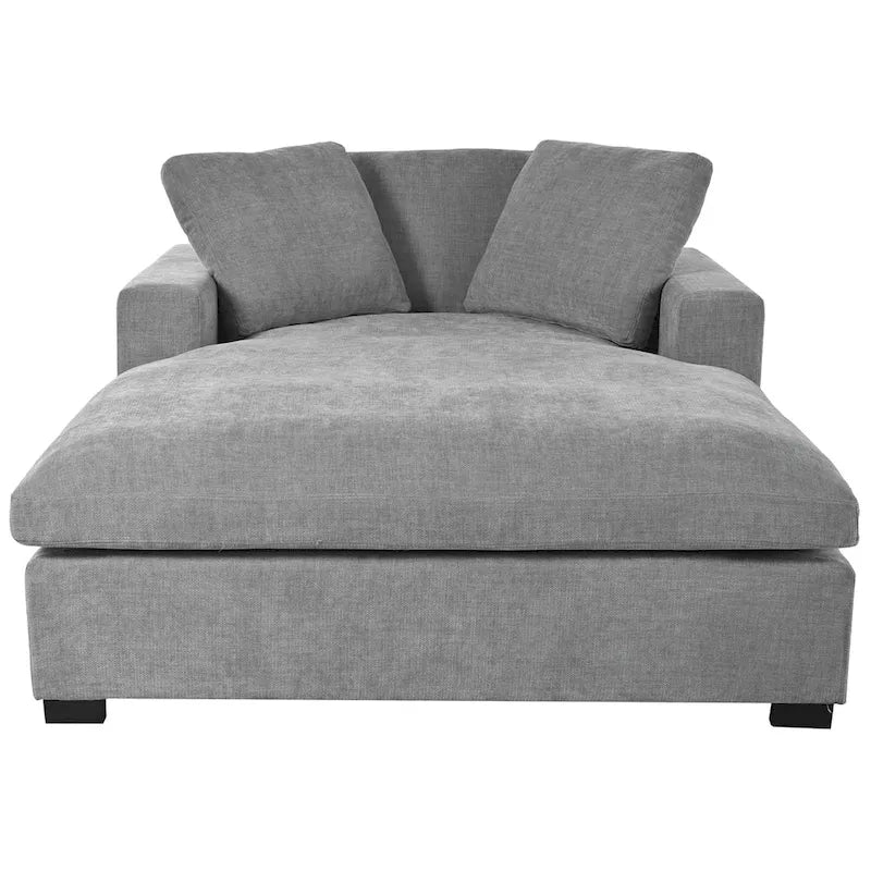 Gray Modern 53.5  Chaise Lounge Chair with Solid Wood Legs and Pillows for Living Room